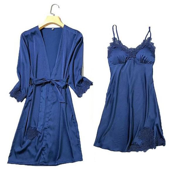 Kimono Robe Gown Satin Women Sleepwear Pour Femme Lace Trim Intimate Lingerie Comfy Loungewear V-Neck Summer Bathrobe Suit - kmtell.com