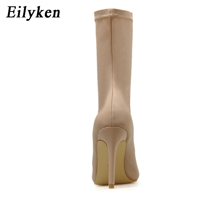 Eilyken 2023 New Spring Autumn Socks Women Boots Fashion Stretch Cloth Ankle Botte Pointed Toe Zapatillas Mujer Shoes - kmtell.com