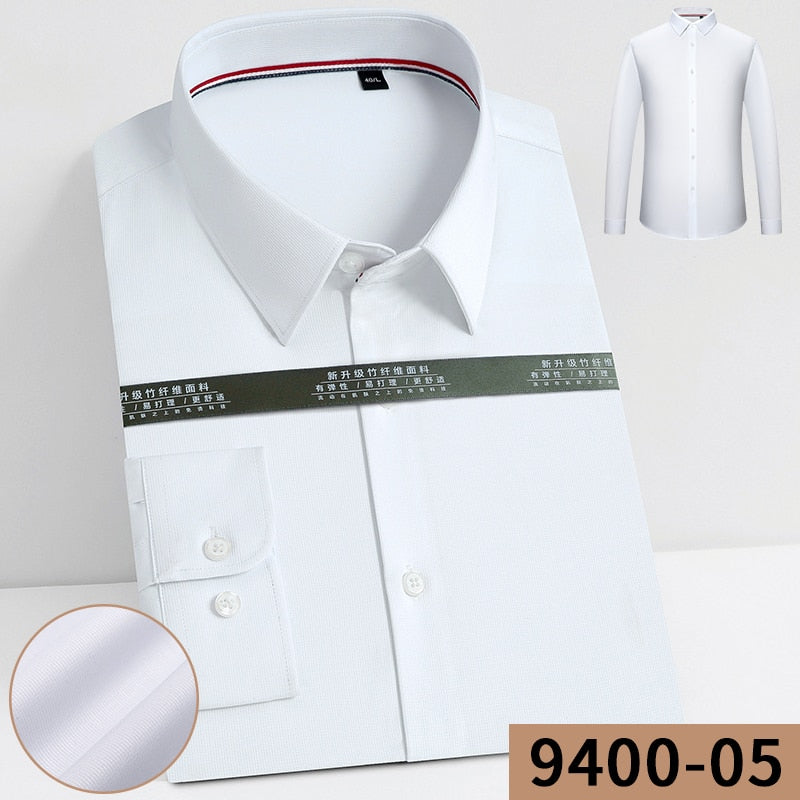 2022 New Men&#39;s Fashion Bamboo Fiber Dress Shirts For Man Long Sleeved Shirt White Blue Classic Male Social Office Work Shirt - kmtell.com