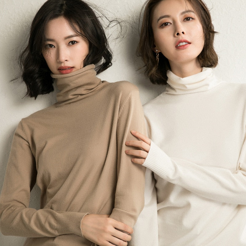 Autumn Winter Sweater Turtleneck Slim Fit Basic Pullovers 2022 Fashion Korean Knit Tops Bottoming Womens Sweater Stretch Jumpers - kmtell.com