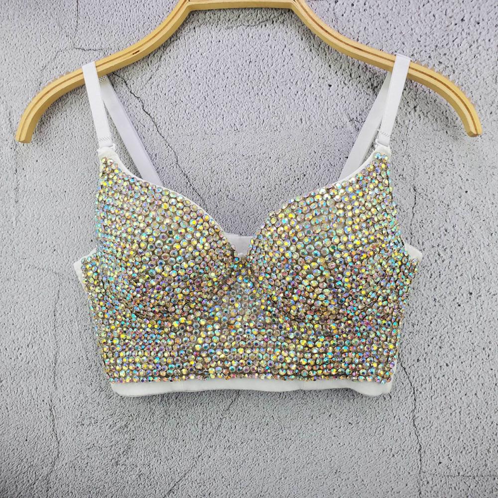 8 Colors Women High Street Beading Diamonds Top Party Club Stage Arena Spaghetti Strap Short Designer Fashion Sparkly Camis - kmtell.com