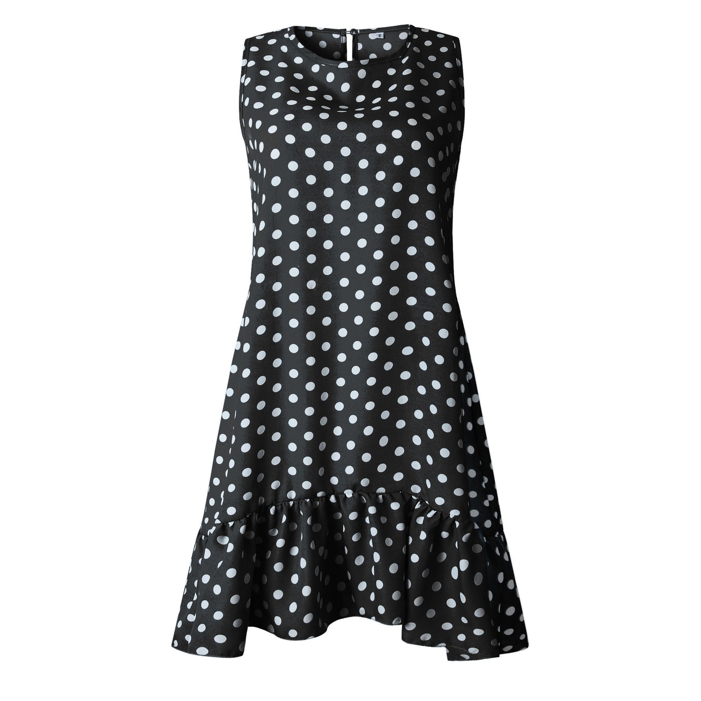 Women Summer Dress Ruffles Polka Dot Sleeveless Mini Dresses Plus Size Casual Loose Black Beach Sundress 2022 Women Clothes - kmtell.com