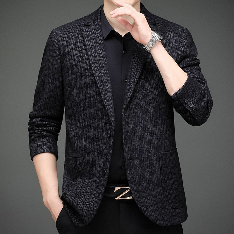 High End New Designer Brand Luxury Casual Fashion Jacquard Elegant Blazer Jacket Party Stylish Trendy Suit Coat Men&#39;s Clothes - kmtell.com