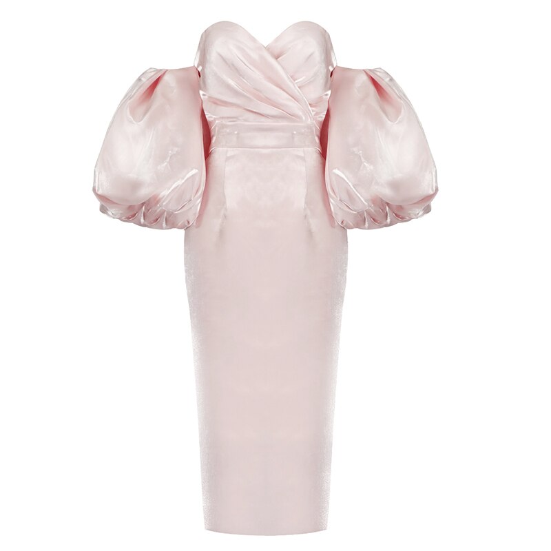 Vero Sinly Sexy Off Shoulder Puff Sleeve Black Pink Bodycon Women Bandage Dress 2020 Elegant Evening Party Dress Vestido - kmtell.com