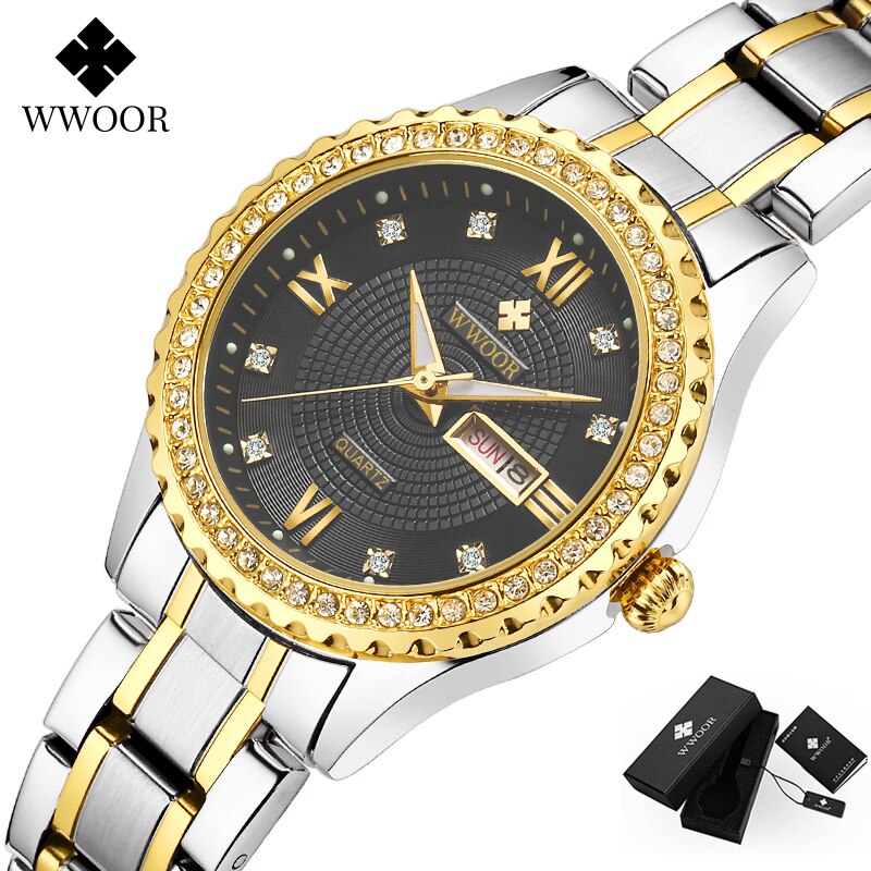 Montre Femme 2022 WWOOR Top Brand Luxury Diamond Ladies Dress Watch Gold Full Steel Quartz Bracelet Watch For Women Reloj Mujer - KMTELL