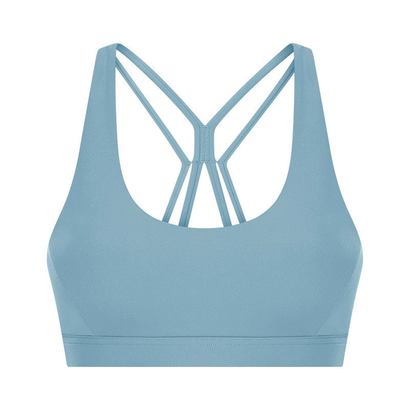 SHINBENE Beautiful Strappy Workout Sports Bras Tops Women Naked-feel Wireless Yoga Fitness Bras Padded Push Up Athletic Tops - kmtell.com