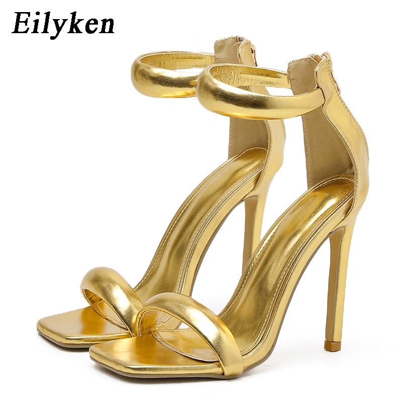 Eilyken Summer Silver Gold Peep Toe High Heel  Sandals Sexy Buckle Strap Ankle-wrap Ladies Club Women Stripper Shoes - kmtell.com