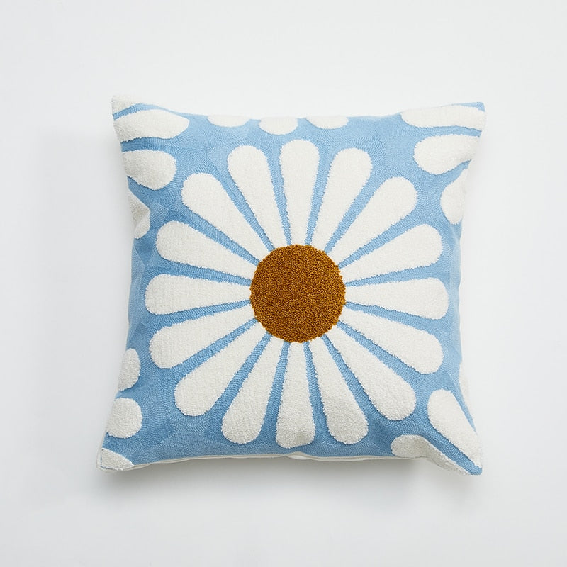 Floral Cushion Cover 45x45cm Chic Daisy Dandelion Embroidery Home Decoration Pillow Cover for Sofa Bed Chair Living Room - kmtell.com