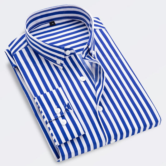 Brand New Men Shirt Male Dress Shirts Striped Men&#39;s Casual Long Sleeve Business Formal Plaid Shirt camisa social - kmtell.com