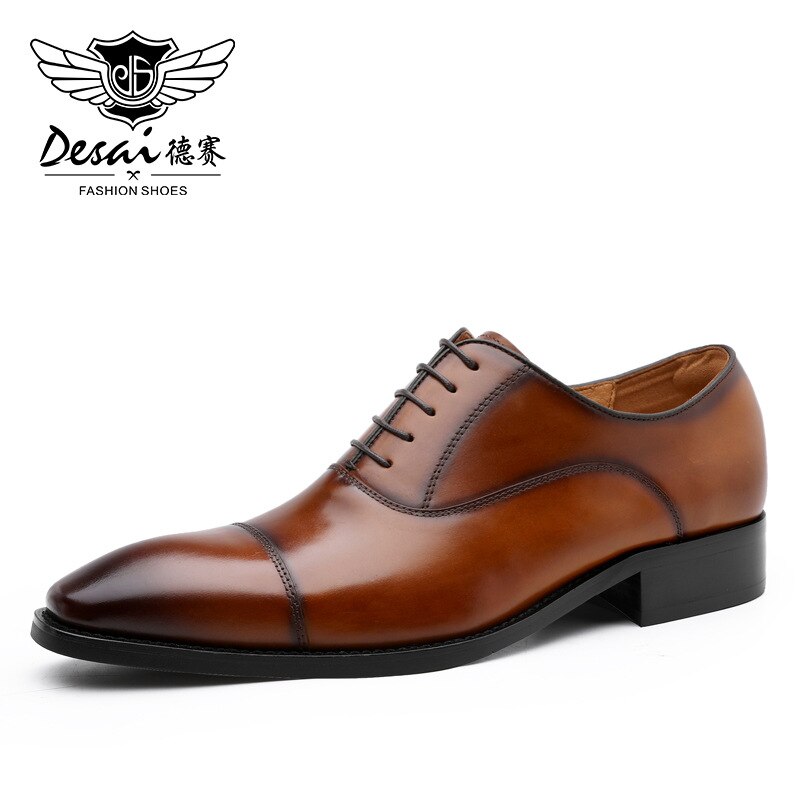 DESAI New Style Men&#39;s Shoes Formal Dress Shoes Male Oxfords Men Genuine Leather Office Shoes Elegant Wedding Party Lace-up Shoes - kmtell.com