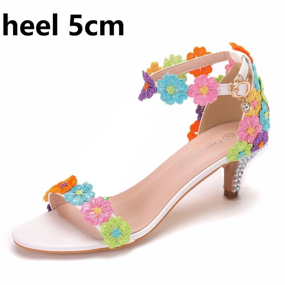 Crystal Queen Women Lace Wedding Shoes Thin High Heels White Bridal Open Toe Sandals Summer Strap Ankle Sexy Party Dress - kmtell.com