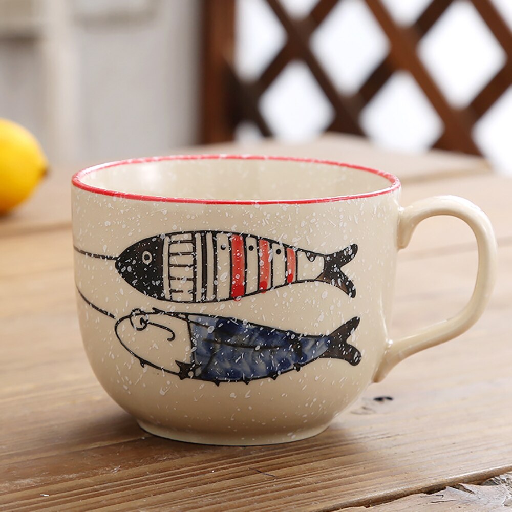 Vintage Coffee Mug Unique Japanese Cartoons Style Ceramic Cups, 500ml Hand Painted Breakfast Cup Creative Gift for Friends - kmtell.com