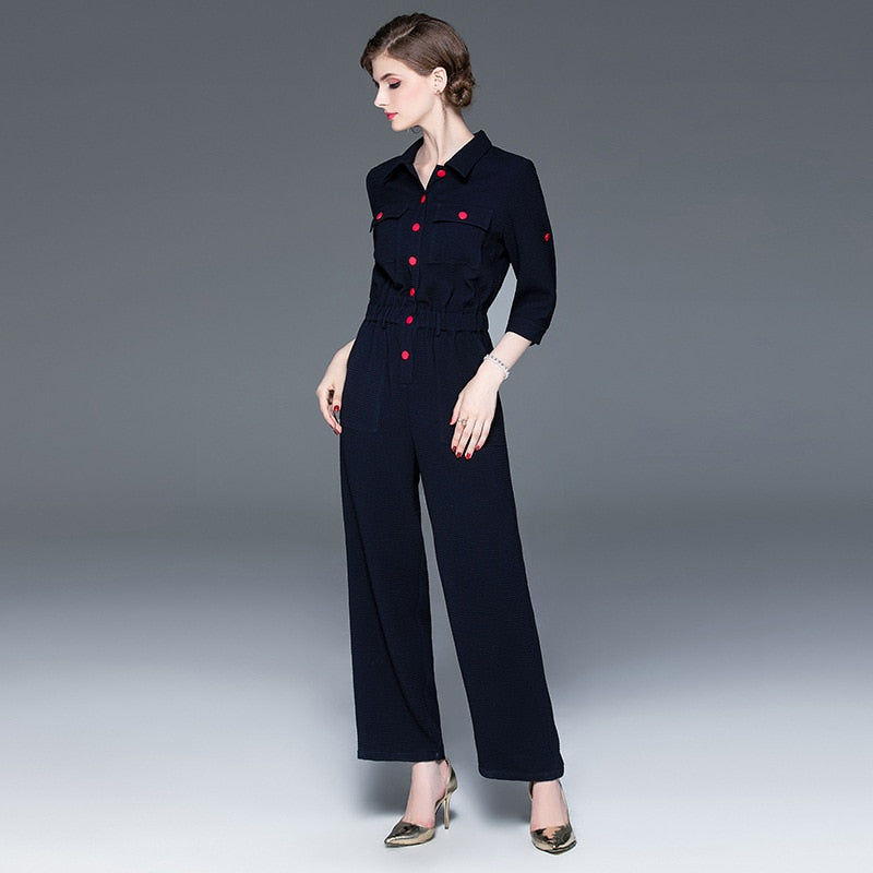 Women&#39;s 2019 autumn new fashion lapel cropped sleeves autumn section jumpsuit - kmtell.com