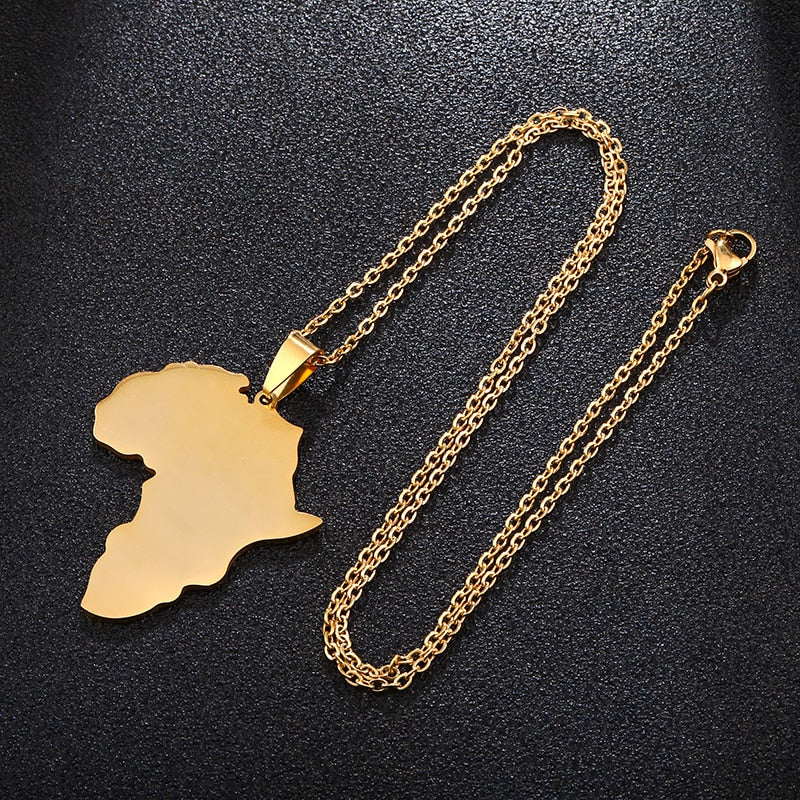 Fashion Selling African Map Pendant Necklaces Men&amp; Women Stainless Steel Gold Color Africa Map Jewelry Gift - kmtell.com