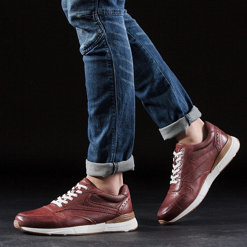 Men Shoes fashion Genuine Leather Shoes Comfortable Autumn lace up Casual Shoes Outdoor Men Sneakers - kmtell.com