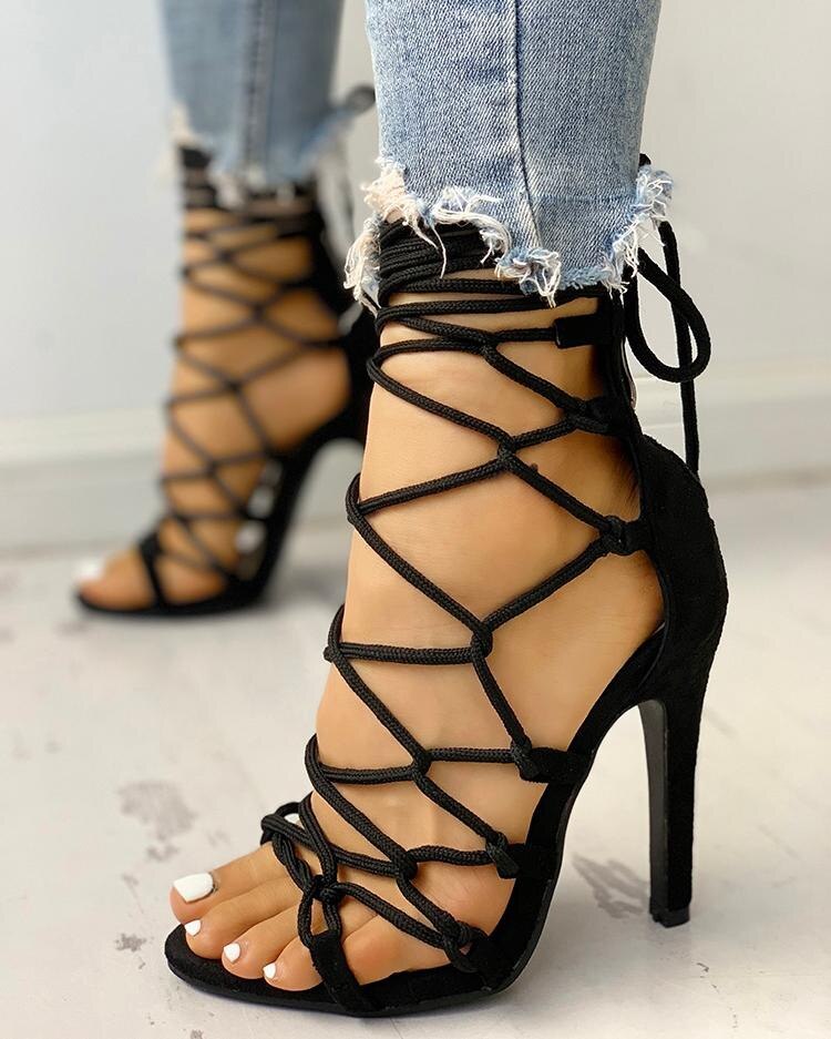 Large Size Beige Heeled Sandals shoes 2020 Women&#39;s High Heels Female Shoe Flat Summer Shoes Woman Sizes Black Sale For Ladies - kmtell.com