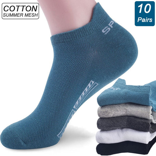 10Pairs High Quality Men Ankle Socks Breathable Cotton Sports Socks Mesh Casual Athletic Summer Thin Cut Short Sokken Size 38-48 - kmtell.com