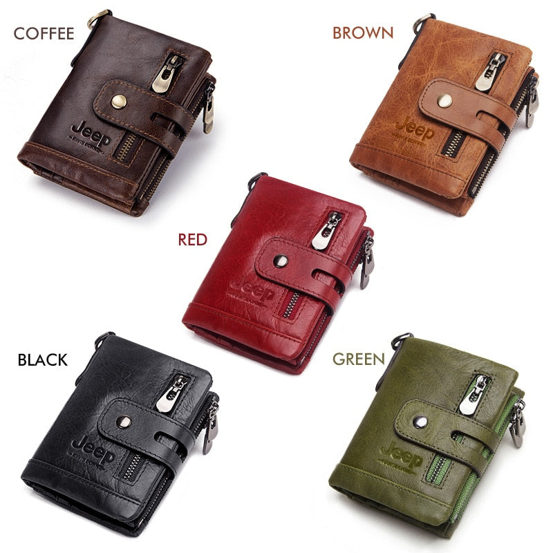 Fashion Men Wallet Genuine Leather Male Small Clutch Hasp Double Zipper Design Short Coin Purse RFID ID Card Holder Droshipping - KMTELL