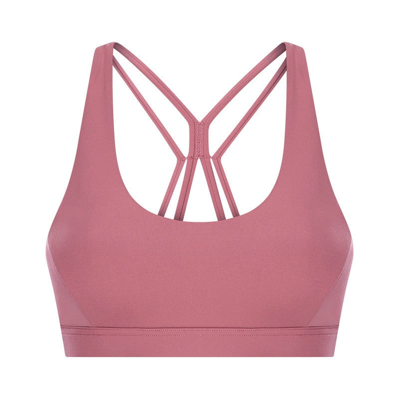 SHINBENE Beautiful Strappy Workout Sports Bras Tops Women Naked-feel Wireless Yoga Fitness Bras Padded Push Up Athletic Tops - kmtell.com