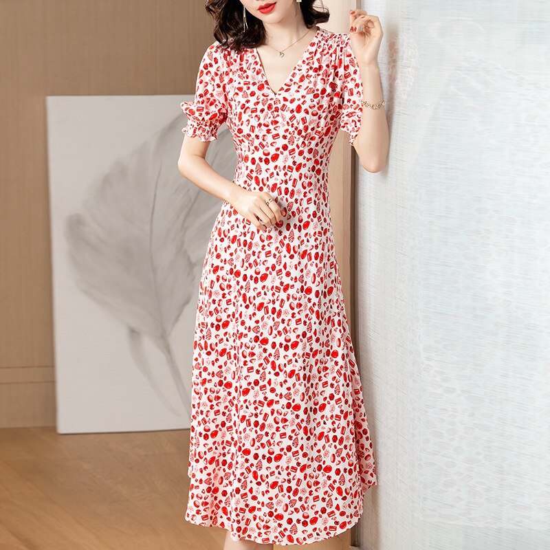 Summer 2020 new design V-neck short sleeve slim Floral Dress - kmtell.com