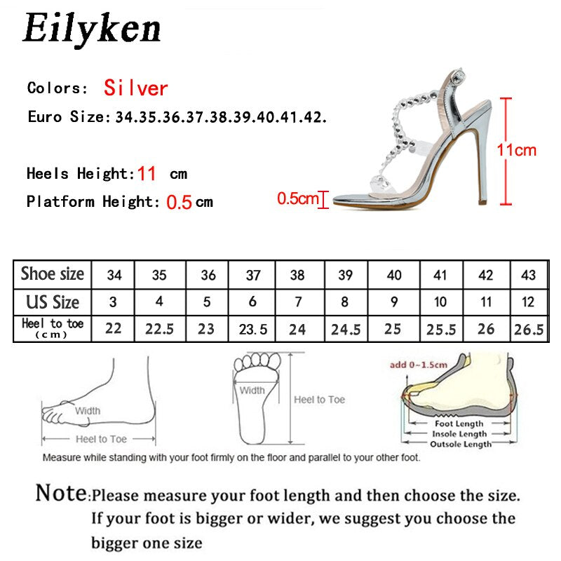 Eilyken Women Wedding Party Shoes Fashion PVC Transparent Crystal Rhinestone Slides Sandals Ankle Buckle Strap Stiletto Heels - kmtell.com