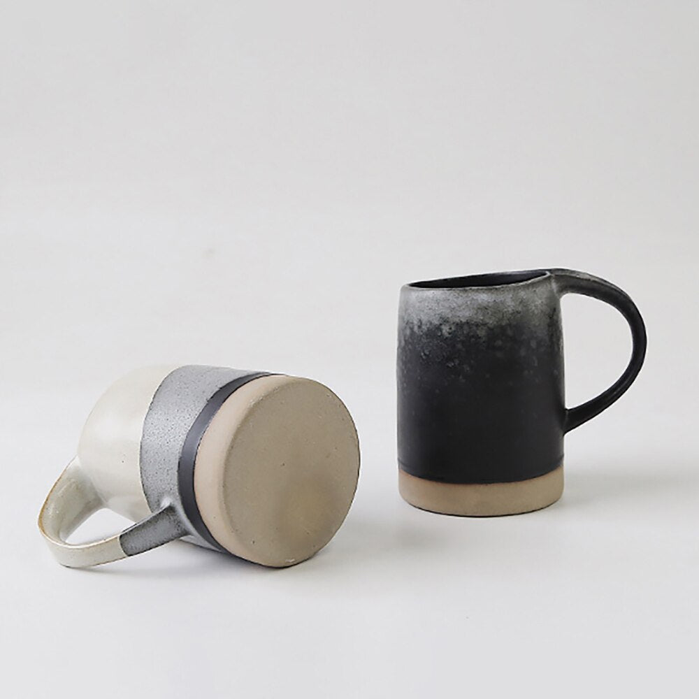 Creative Ceramic Mugs with Handle and Wood Spoon Handmade Coffee Cups Irregular Shaped Tea Milk Mug Cup Unique Gifts Home Decor - KMTELL