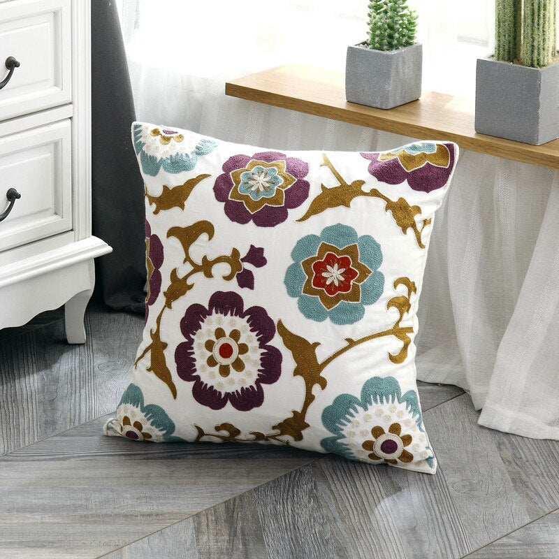Home Decoration Cushion Cover Ethnic Style Canvas Square Embroidery Pillow Cover 45x45cm for Sofa Bed - kmtell.com