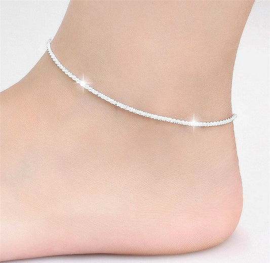 Thin Silver Color Shiny Chains Anklet For Women Girls Friend Foot Jewelry Leg Bracelet Barefoot Birthday Wedding Gift - kmtell.com