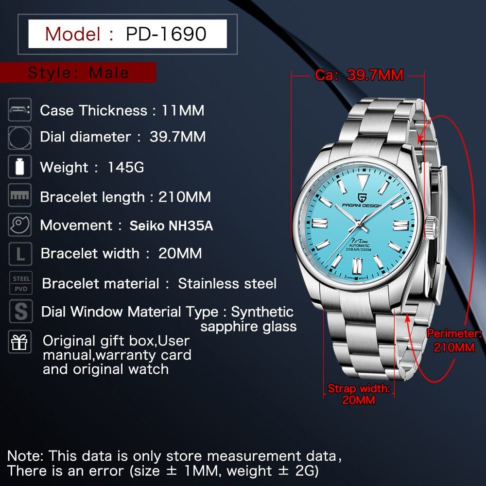 2022 PAGANI DESIGN Automatic Men&#39;s Watch Stainless Steel Simple Mechanical Wriswatch Japanese Sports Luxury Sapphire Glass Clock - KMTELL