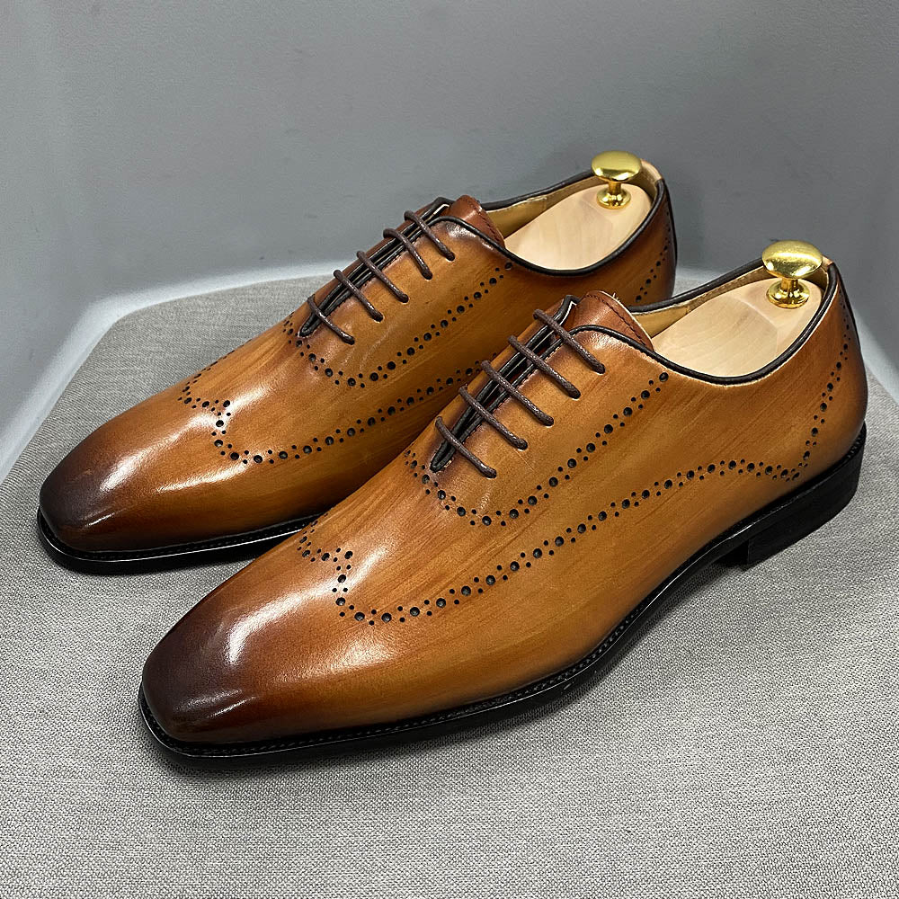 Size 38 To 47 Mens Oxford Shoes Wingtip Genuine Calf Leather Luxury Brand Lace Up Business Office Brogue Dress Shoes for Men - kmtell.com