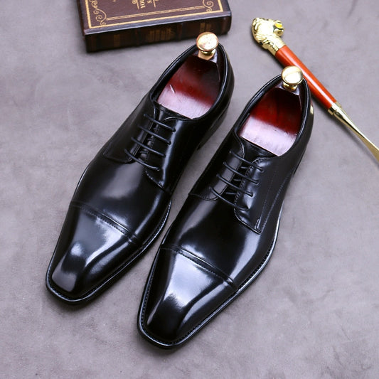 Men&#39;s Genuine Leather Shoes Three-joint Leather Shoes Men Business Casual Pointed Toe Large Size 37-46 Formal Wear Handmade Shoe - kmtell.com