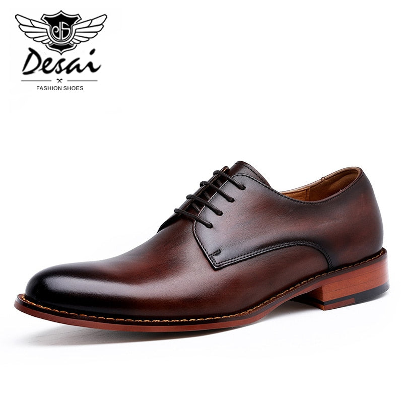 DESAI  2022 New Men&#39;s Genuine Leather Shoes Business Dress Elegant Gentleman Oxford Shoes Simple British Style Wedding Shoes - kmtell.com