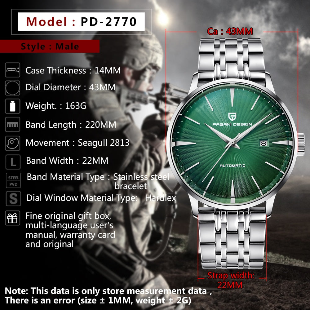PAGANI Design Men&#39;s Mechanical Watches Seagull 2813 Men Stainless Steel Waterproof Automatic Watch Business Clock reloj hombre - kmtell.com