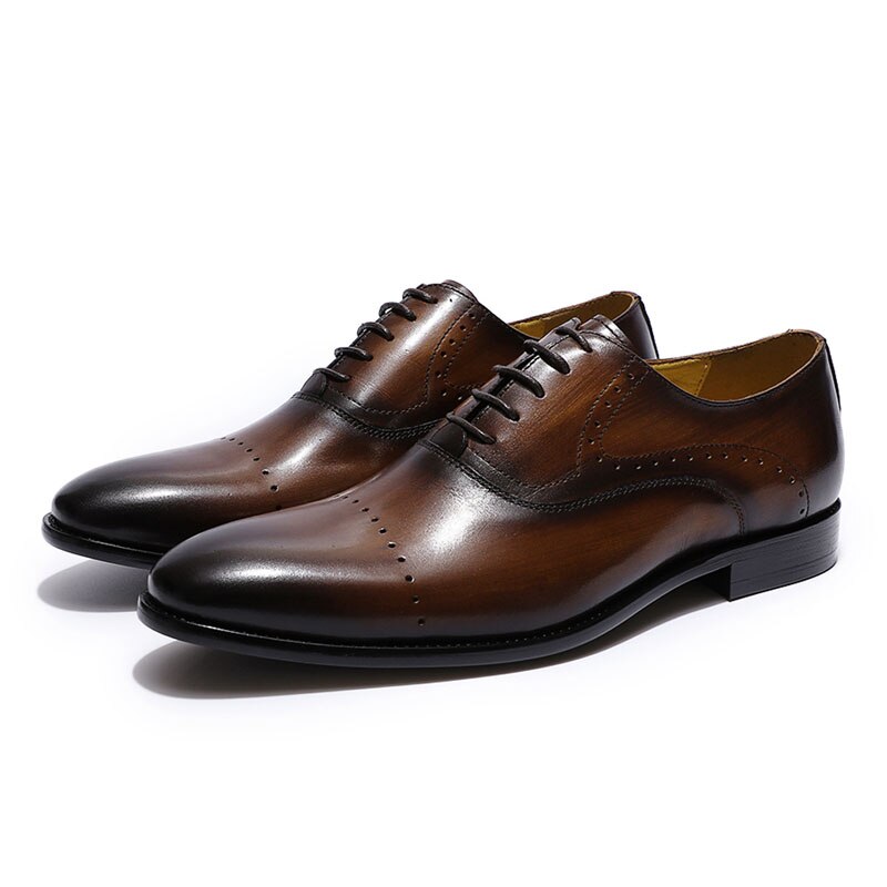 Luxury Mens Brogue Oxford Shoes Genuine Leather Dress Shoes Lace-Up Black Brown Green Wedding Party Men Business Formal Shoes - kmtell.com
