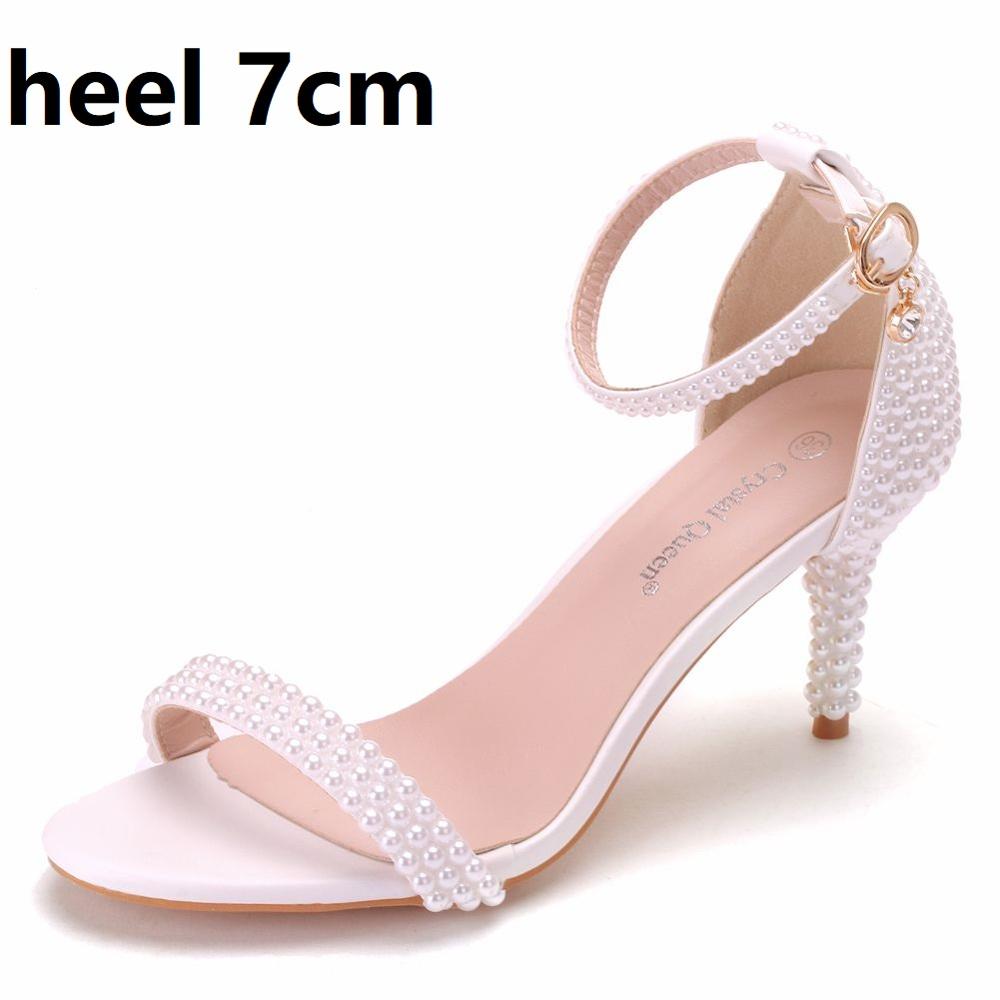 Crystal Queen Bride Wedding Shoes Fashion White Stiletto Woman Ankle Strap Party Dress Sandals Open Toe High Heels Pumps Female - kmtell.com