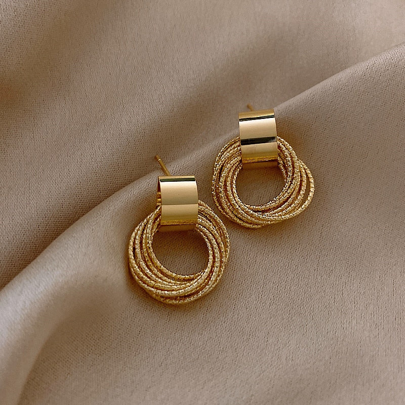 Retro Metallic Gold Color Multiple Small Circle Pendant Earrings 2022 New Jewelry Fashion Wedding Party Earrings For Woman - kmtell.com