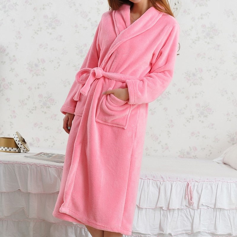 Coral Fleece Women Robe Winter Warm Kimono Gown Thicken Flannel Nightwear Sleepwear Female Casual Bathrobe Intimate Lingerie - kmtell.com