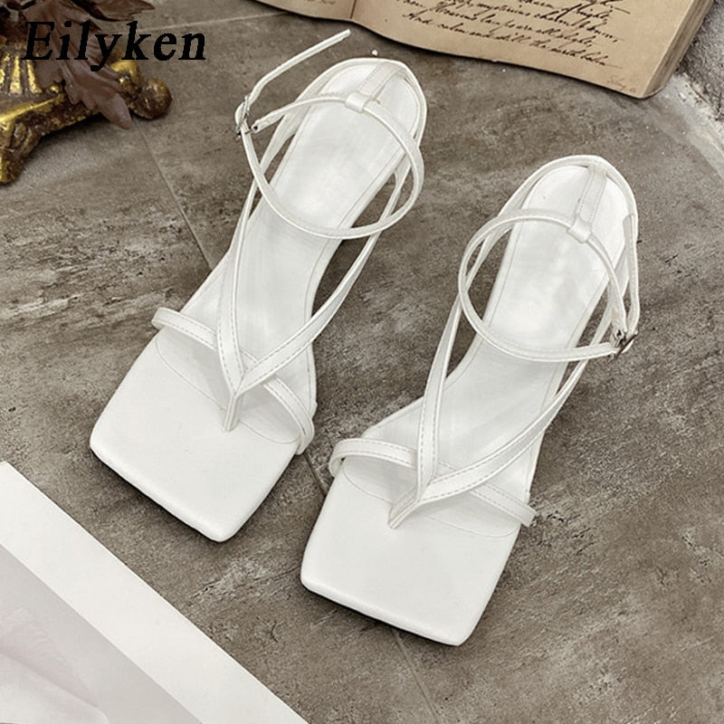 Eilyken 2023 Square Head Ankle Strap Sandals Women Fashion Thin High Heel Gladiator Narrow Band Party Dress Pump Shoes - kmtell.com