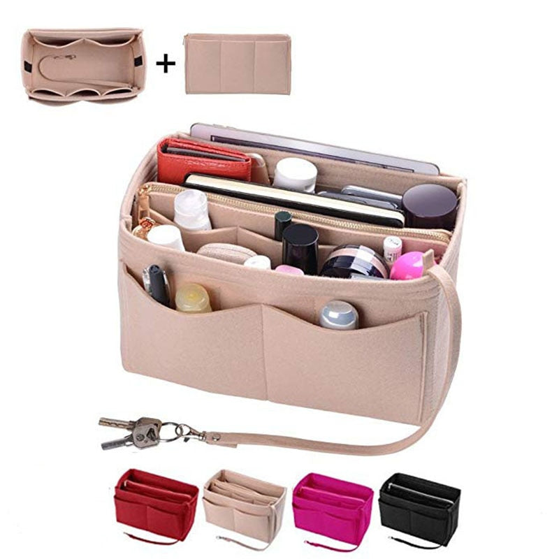 HHYUKIMI Brand Make up Organizer Felt Insert Bag For Handbag Travel Inner Purse Portable Cosmetic Bags Fit Various Brand Bags - kmtell.com