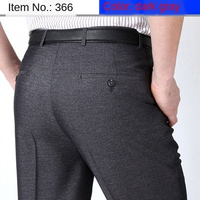Double Pleated Men Suit Pants High Waist Straight Loose Office Formal Dress Trouser for Man Black Gray Big Size 40 42 44 - kmtell.com