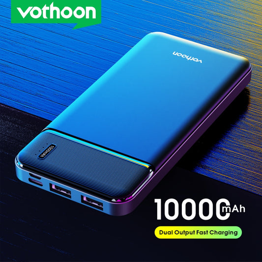 Vothoon Power Bank 10000mAh 2 USB Portable Charging PowerBank External Battery Portable Powerbank For iPhone 12 Samsung Xiaomi - kmtell.com
