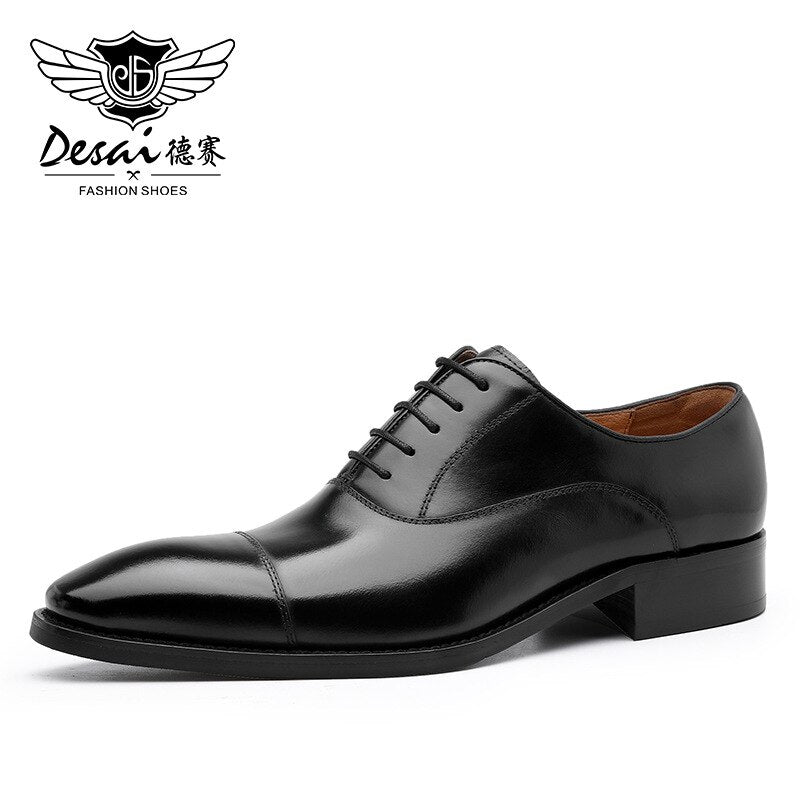 DESAI New Style Men&#39;s Shoes Formal Dress Shoes Male Oxfords Men Genuine Leather Office Shoes Elegant Wedding Party Lace-up Shoes - kmtell.com