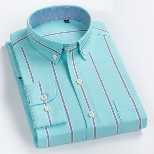 Men&#39;s Striped 100% Cotton Long Sleeves Shirt Turn-Down Button Collar Shirt High Quality Thick Stripes Casual Shirts - kmtell.com