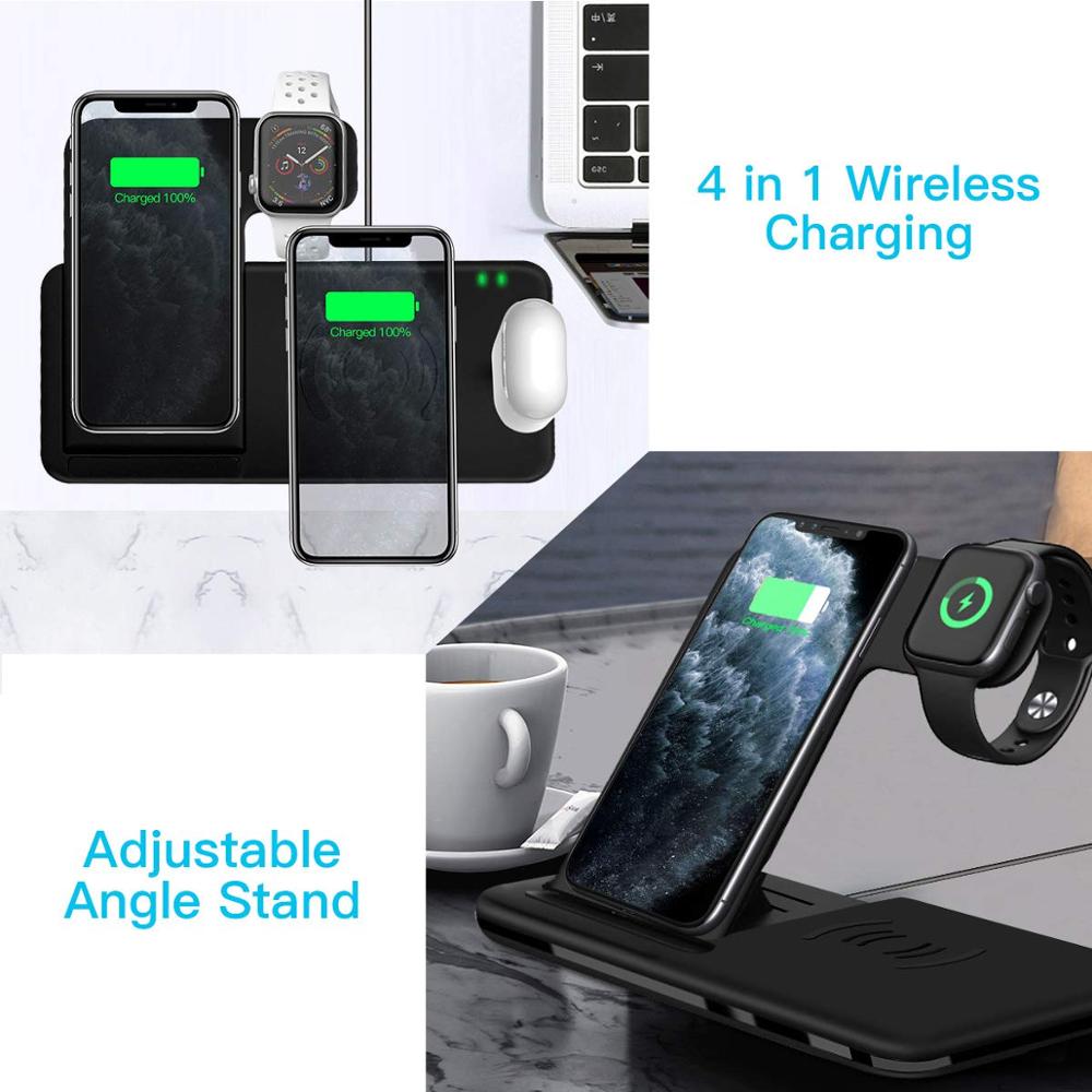 15W Qi Fast Wireless Charger Stand For iPhone 13 11 12 X 8 Apple Watch 4 in 1 Foldable Charging Station for Airpods 3 Pro iWatch - KMTELL