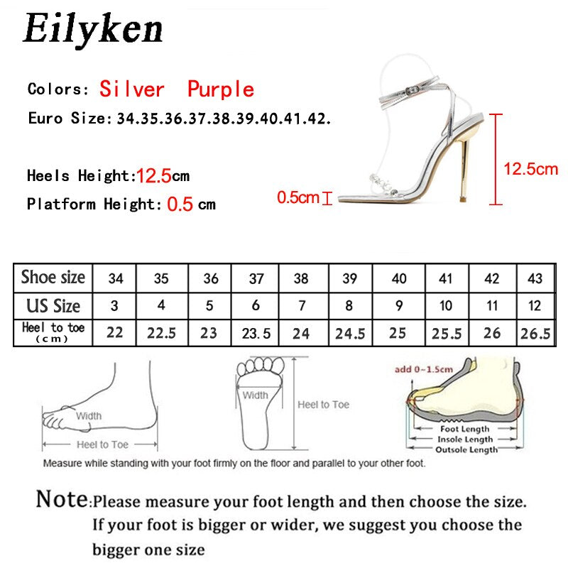 Eilyken New Elegant Bling Crystal Sexy Women Sandals Metal High Heels Buckle Strap Gladiator Ladies Pumps Stiletto Wedding Shoes - kmtell.com