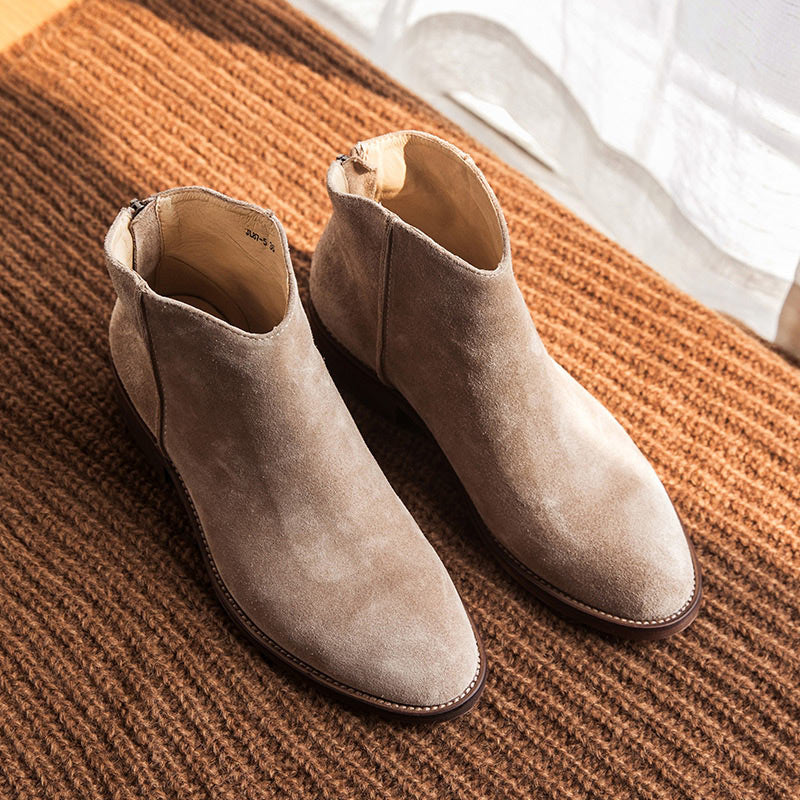 BeauToday Ankle Boots Women Top Quality Cow Suede Zip Autumn Fashion Lady Genuine Leather Shoes Flat Heel Handmade 03274 - kmtell.com