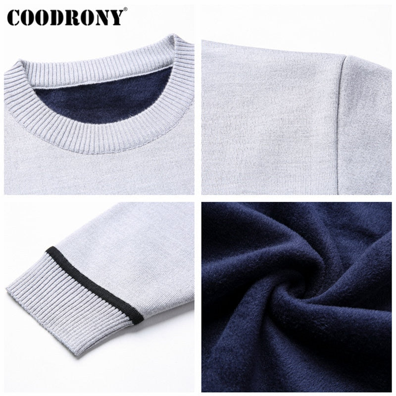 COODRONY Thick Warm Cotton Liner O-Neck Pull Homme Christmas Sweater Men Winter Wool Mens Sweaters 2019 Casual Pullover Men H018 - kmtell.com