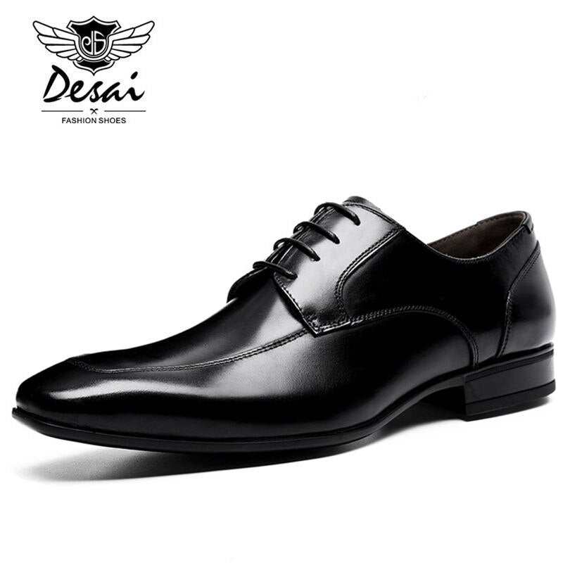 DESAI Brand Leather Men Shoes Pointed Toe Black Oxford Shoes For Men Business Lace Up Dress Shoes Genuine Leather Footwear - kmtell.com