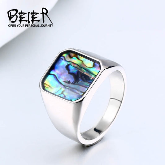 BEIER 316L Stainless Titanium Steel Colourful Shells Geometric Ring For Man Women High Polished Wedding band Love gift  BR8-591 - kmtell.com