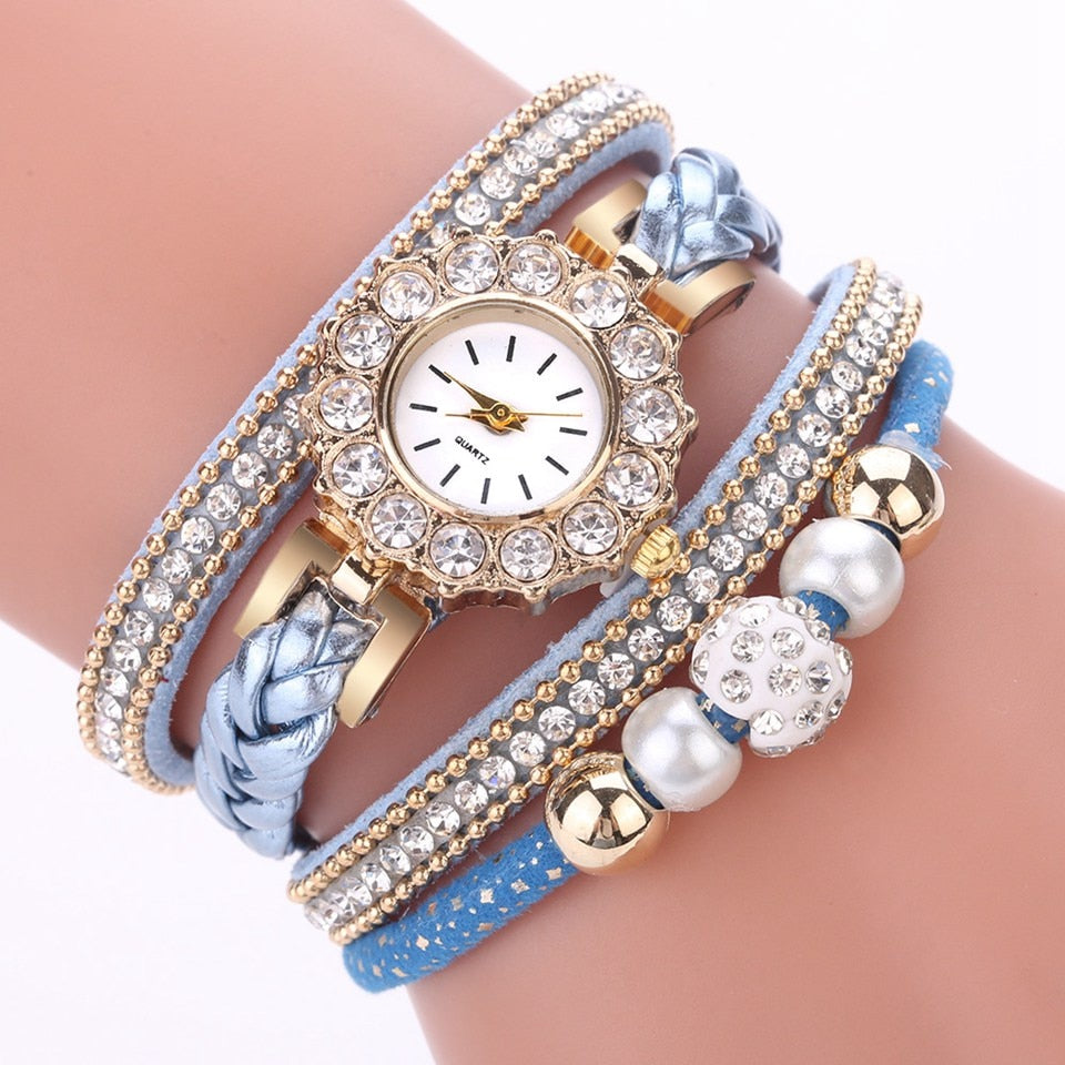 Luxury Gold Leather Watches For Women Pearls Dress Creative Watches Casual Women Bracelet Wristwatch Clock Gift Relogio Feminino - kmtell.com